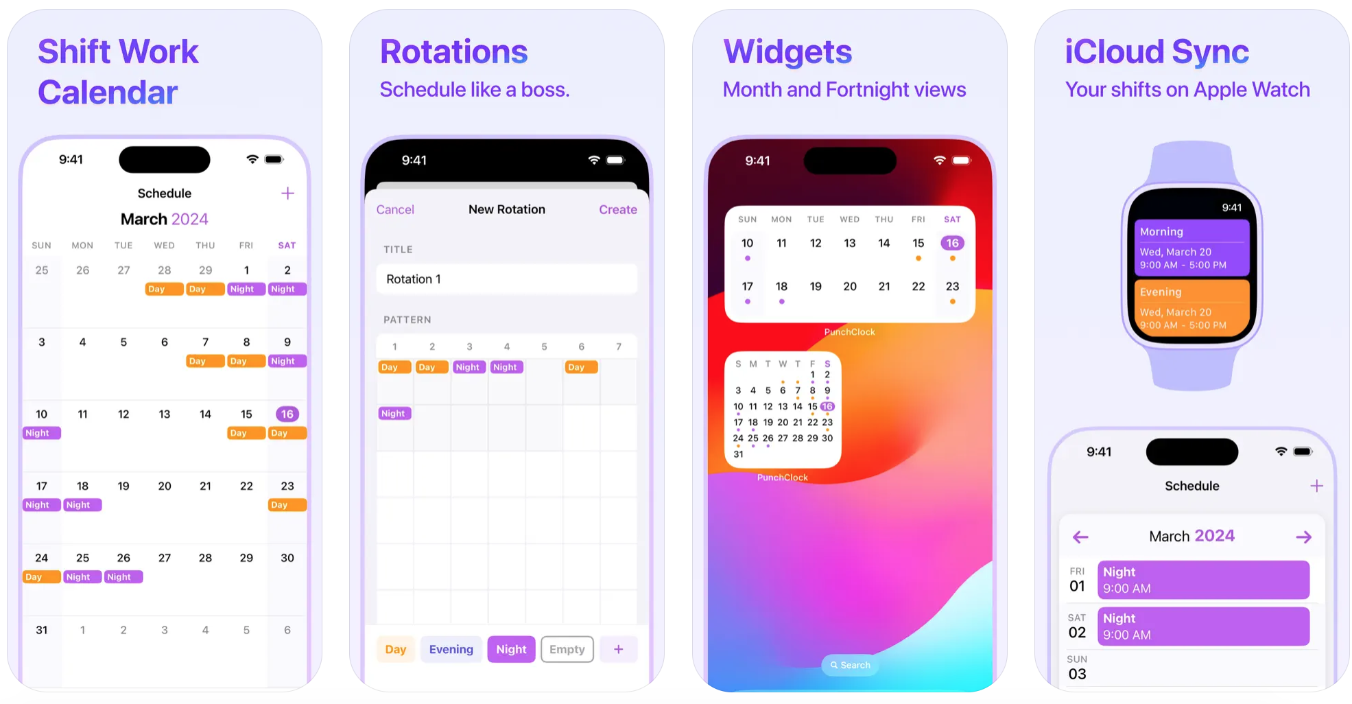 PunchClock Shift Work Calendar 
