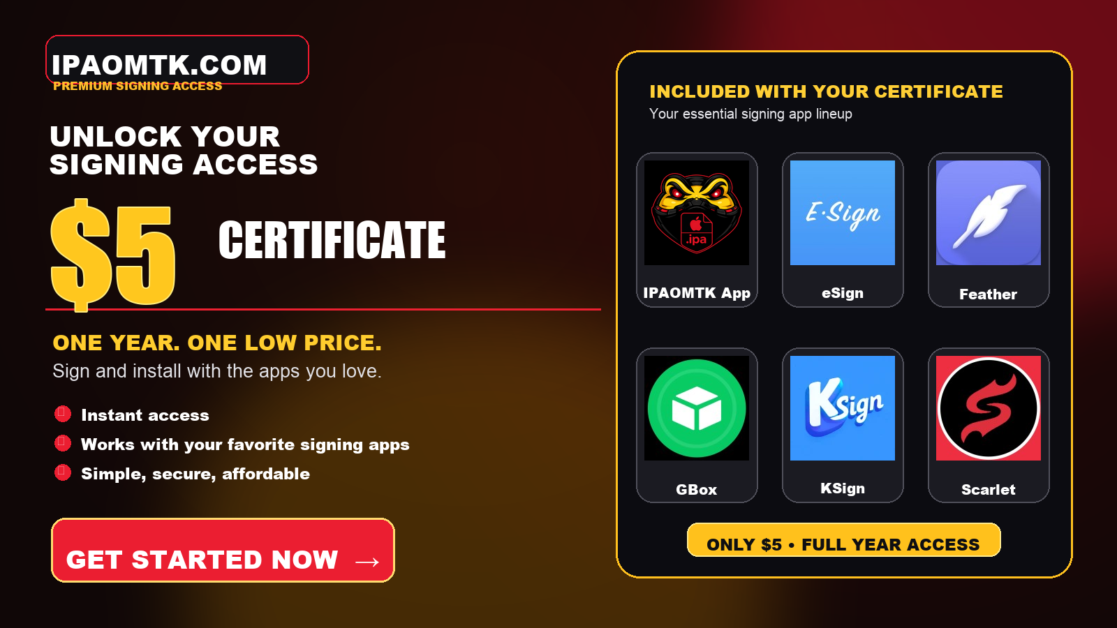 $5 Certificate — one year signing access